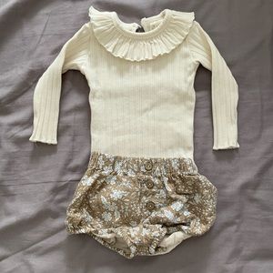 Rylee + Cru Ruffle onesie with floral bloomers 3-6mo
